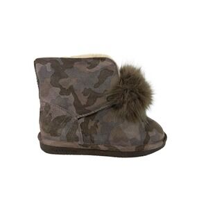 BEARPAW Libby Suede Sheepskin Pom Pom Boot Camouflage Pattern Women's Size 7